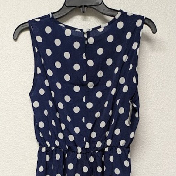 CHATEAUAMOUR Blue Polka Dot Sleeveless Blouson A-line Maxi Dress Sundress - XL - Picture 2 of 6